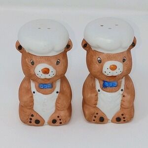 Teddy Bear Salt Pepper‎ Shakers 1980s Vintage Kitchen Chef Cook Grandmacore